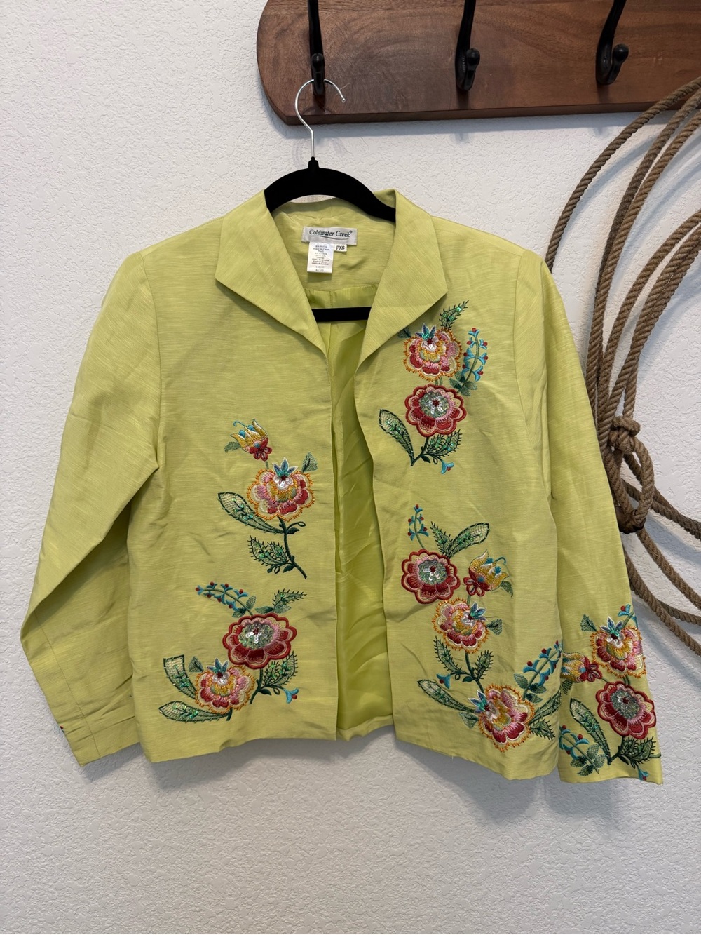 Christopher & Banks Lime Green Embroidered Floral Blazer